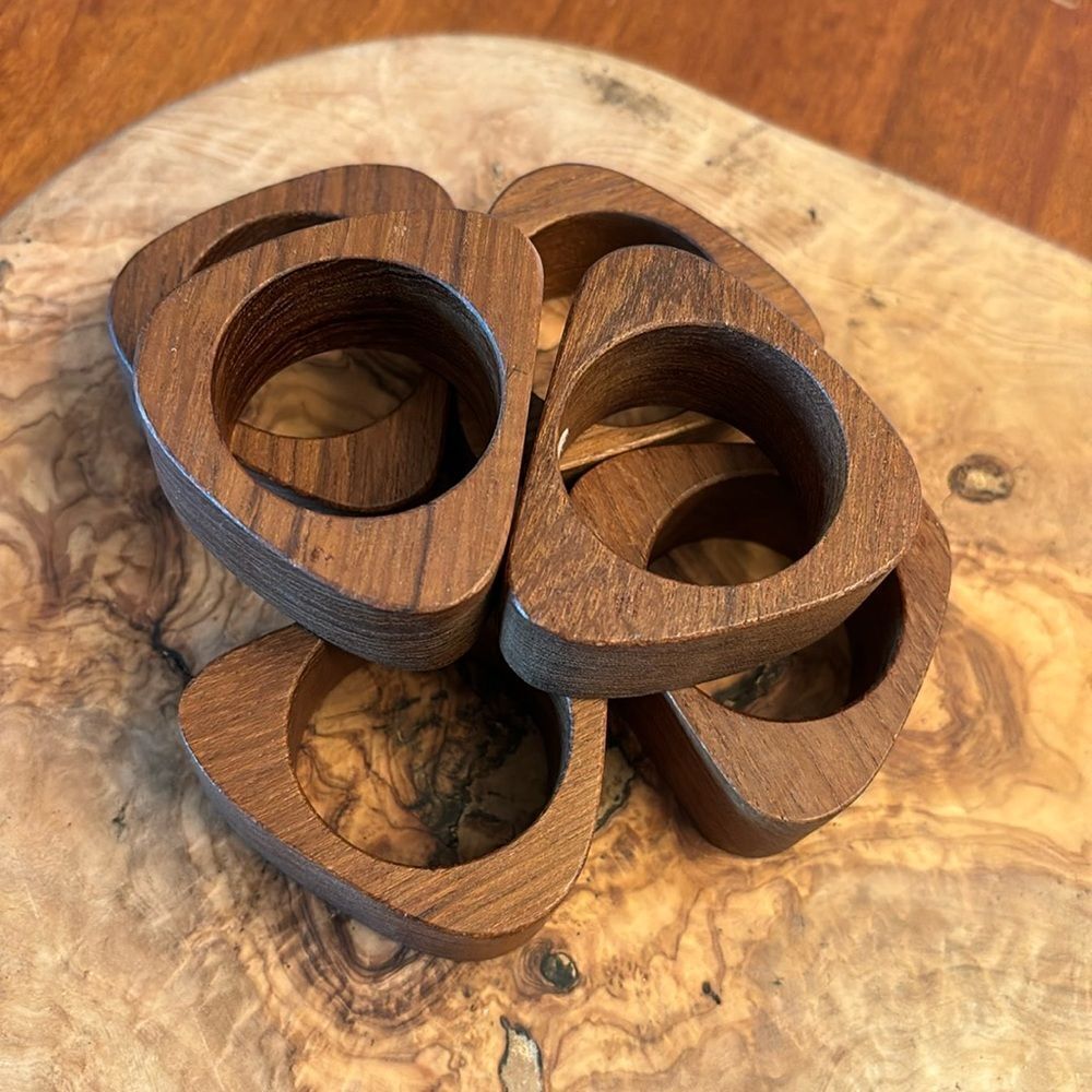 Teak Otagiri Mid Century Modern Triangle Wooden Napkin Holders Set of 6